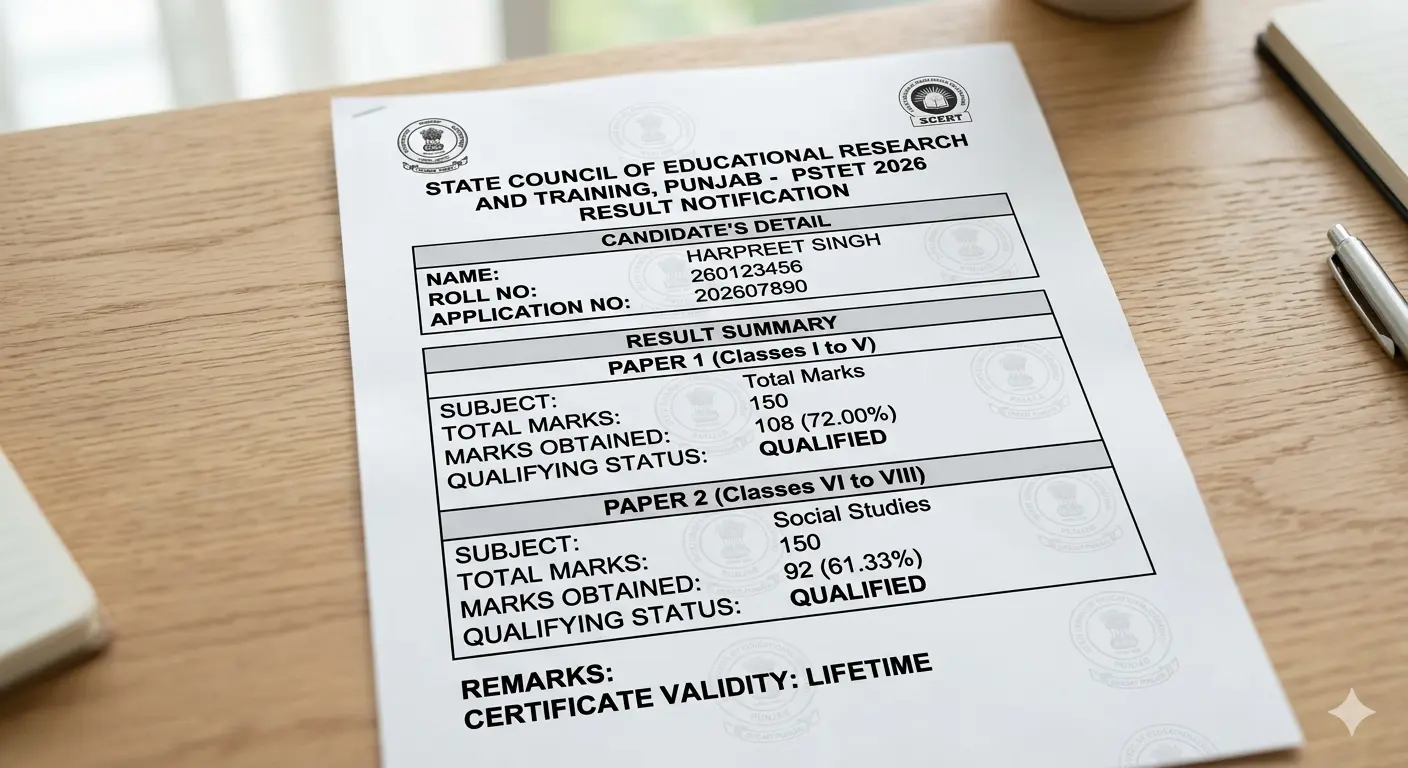 PSTET Result 2026 Declared: SCERT Punjab Releases Paper 1 and 2 Scores at pstet2025.org